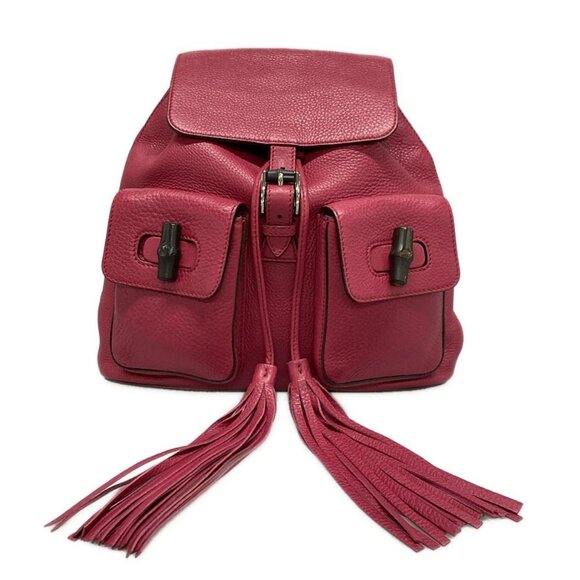 Auth GUCCI Bamboo 370833 Pink Leather Backpack - Picture 1 of 16